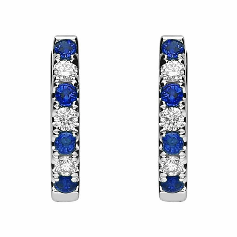 18ct White Gold 0.19ct Sapphire Diamond Petite Hoop Earrings