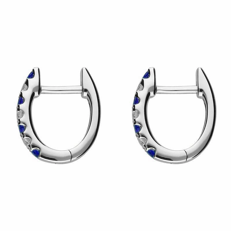 18ct White Gold 0.19ct Sapphire Diamond Petite Hoop Earrings