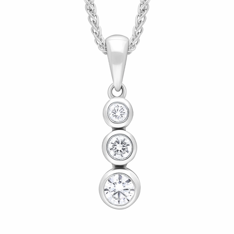 18ct White Gold 0.21ct Diamond Graduated Trilogy Pendant Necklace