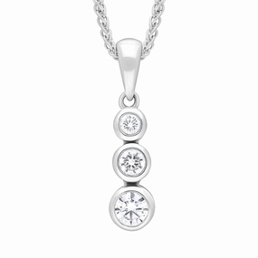 18ct White Gold 0.21ct Diamond Graduated Trilogy Pendant Necklace