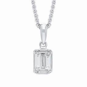 18ct White Gold 0.22ct Diamond Baguette Round Brilliant Cut Cluster Necklace
