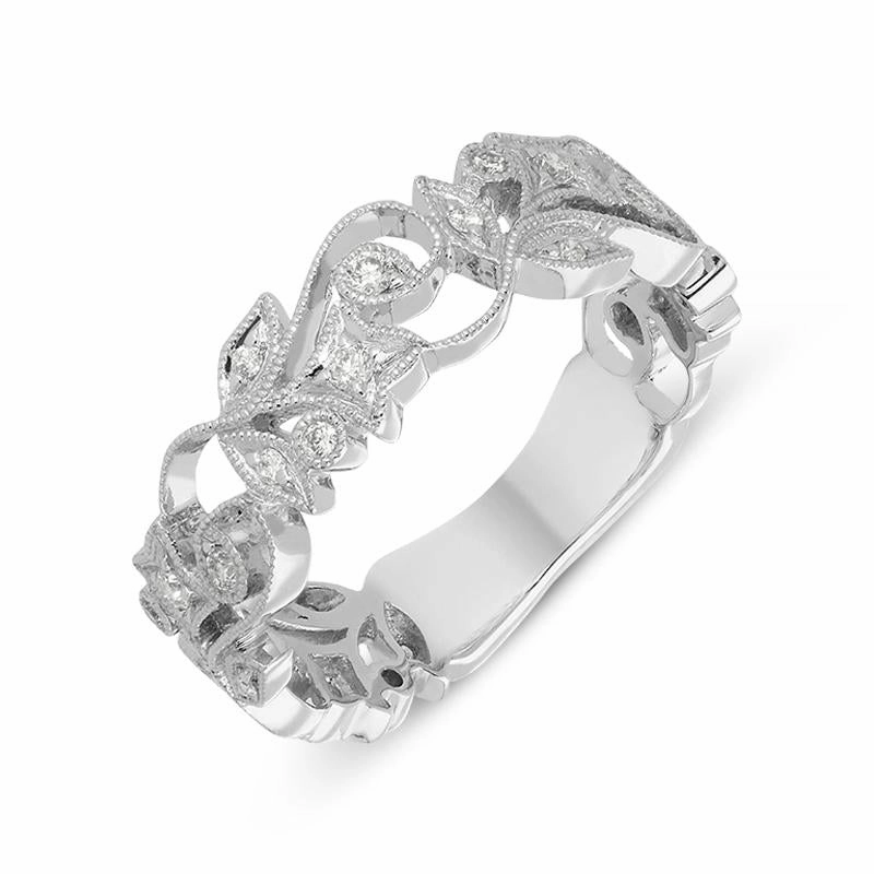 18ct White Gold 0.23ct Diamond Entwined Floral Ring