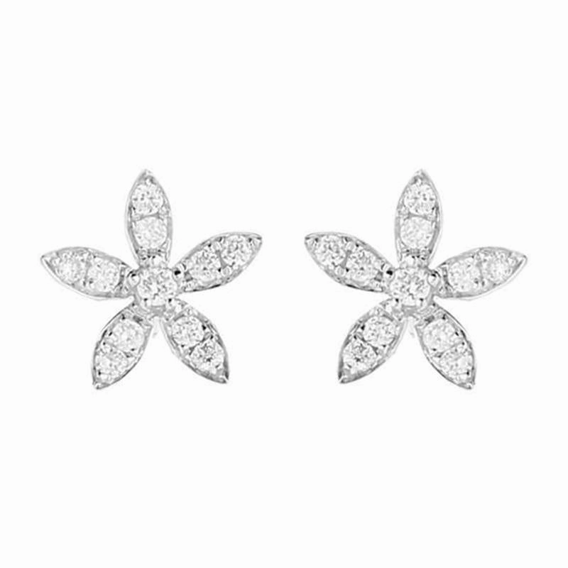 18ct White Gold 0.25ct Diamond Flower Petal Stud Earrings