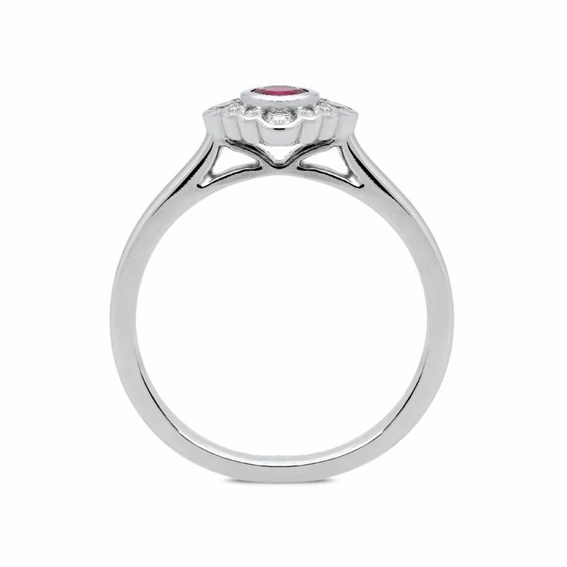 18ct White Gold 0.29ct Ruby Diamond Round Cut Cluster Ring