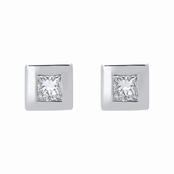 18ct White Gold 0.32ct Diamond Princess Cut Solitaire Stud Earrings