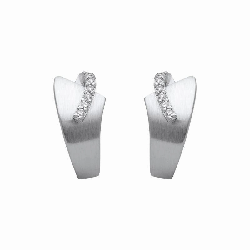 18ct White Gold 0.33ct Diamond Satin Wedge Hoop Earrings