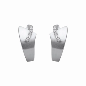 18ct White Gold 0.33ct Diamond Satin Wedge Hoop Earrings