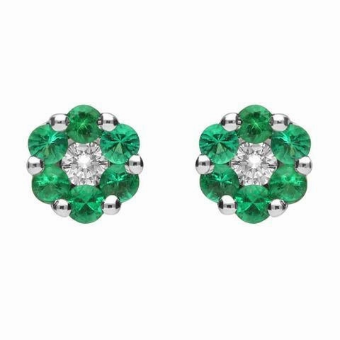 18ct White Gold 0.33ct Emerald Diamond Cluster Stud Earrings D