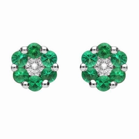 18ct White Gold 0.33ct Emerald Diamond Cluster Stud Earrings D