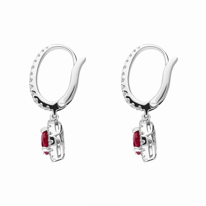 18ct White Gold 0.39ct Ruby Diamond Round Drop Earrings