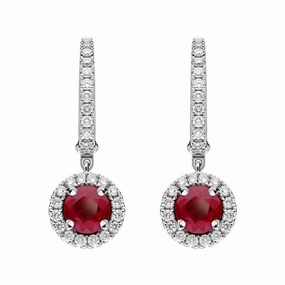 18ct White Gold 0.39ct Ruby Diamond Round Drop Earrings