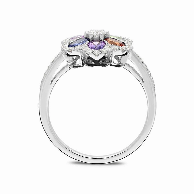 18ct White Gold 0.40ct Diamond Multi Sapphire Flower Ring