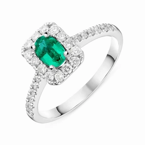 18ct White Gold 0.44ct Emerald 0.37ct Diamond Oval Cut Ring