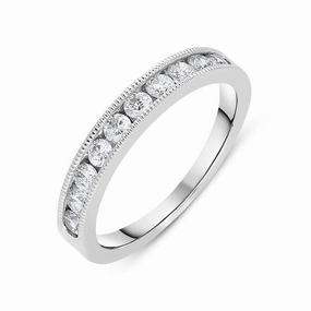 18ct White Gold 0.50ct Diamond Milgrain Wedding Half Eternity Ring D