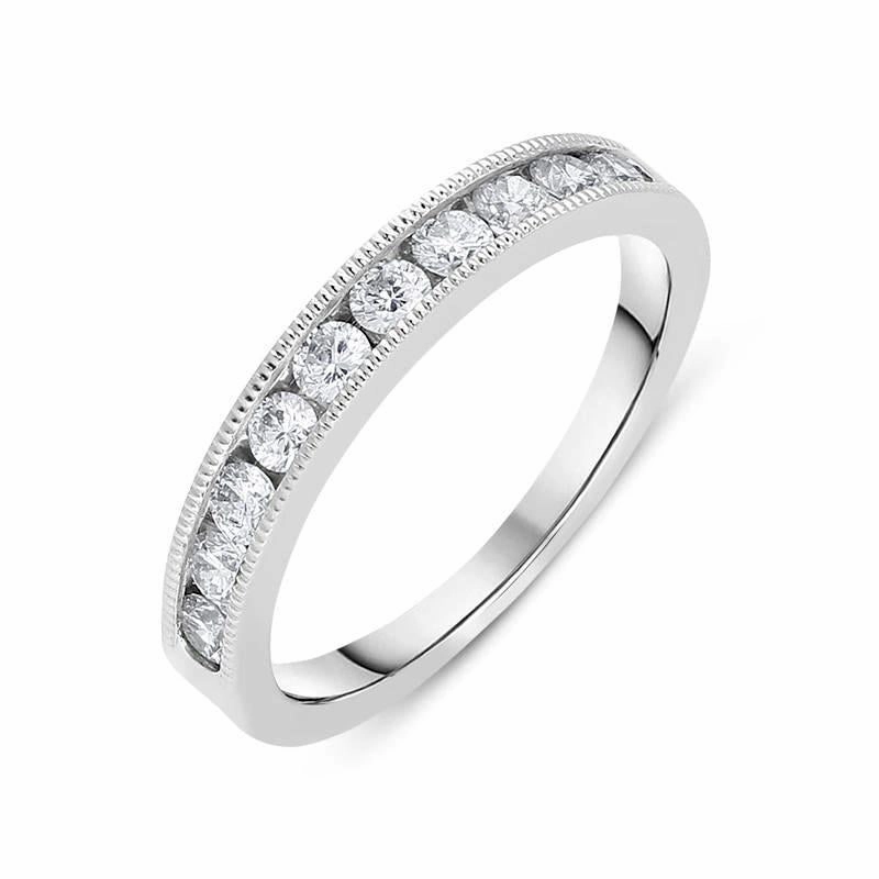 18ct White Gold 0.50ct Diamond Milgrain Wedding Half Eternity Ring D