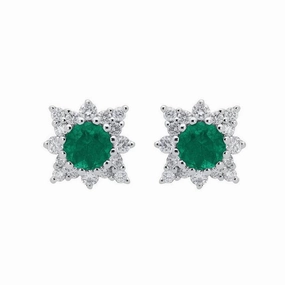 18ct White Gold 0.51ct Emerald Diamond Round Star Stud Earrings D