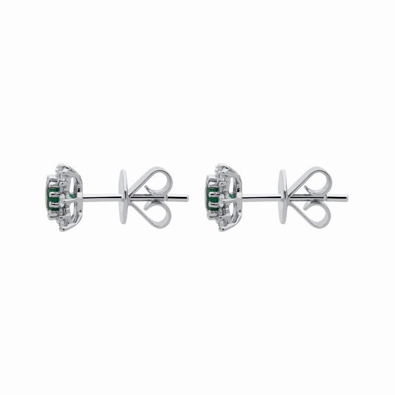 18ct White Gold 0.51ct Emerald Diamond Round Star Stud Earrings D