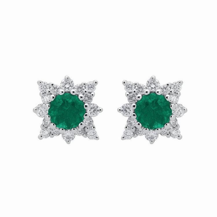 18ct White Gold 0.51ct Emerald Diamond Round Star Stud Earrings D