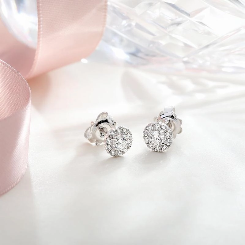 18ct White Gold 0.53ct Diamond Claw Set Pave Round Stud Earrings