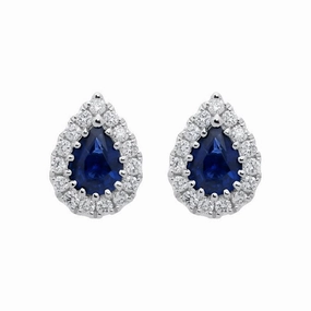 18ct White Gold 0.54ct Sapphire Diamond Pear Cut Stud Earrings