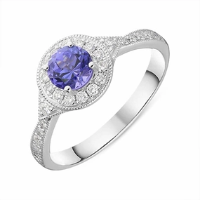 18ct White Gold 0.60ct Tanzanite Diamond Halo Ring