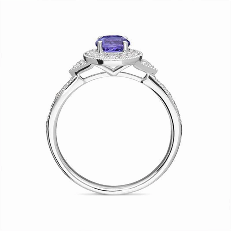 18ct White Gold 0.60ct Tanzanite Diamond Halo Ring