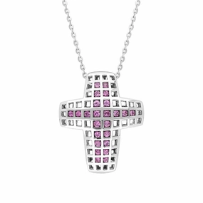 18ct White Gold 0.63ct Pink Sapphire Cross Pendant
