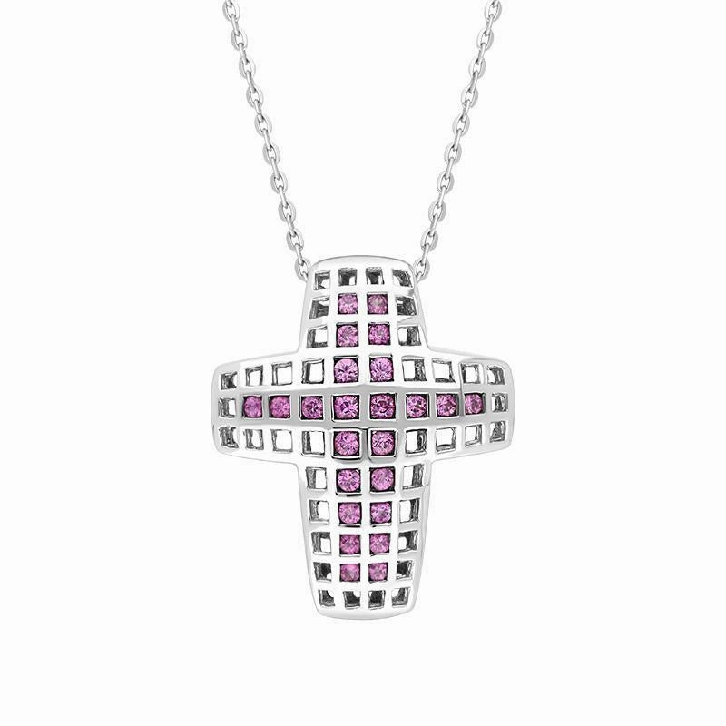 18ct White Gold 0.63ct Pink Sapphire Cross Pendant