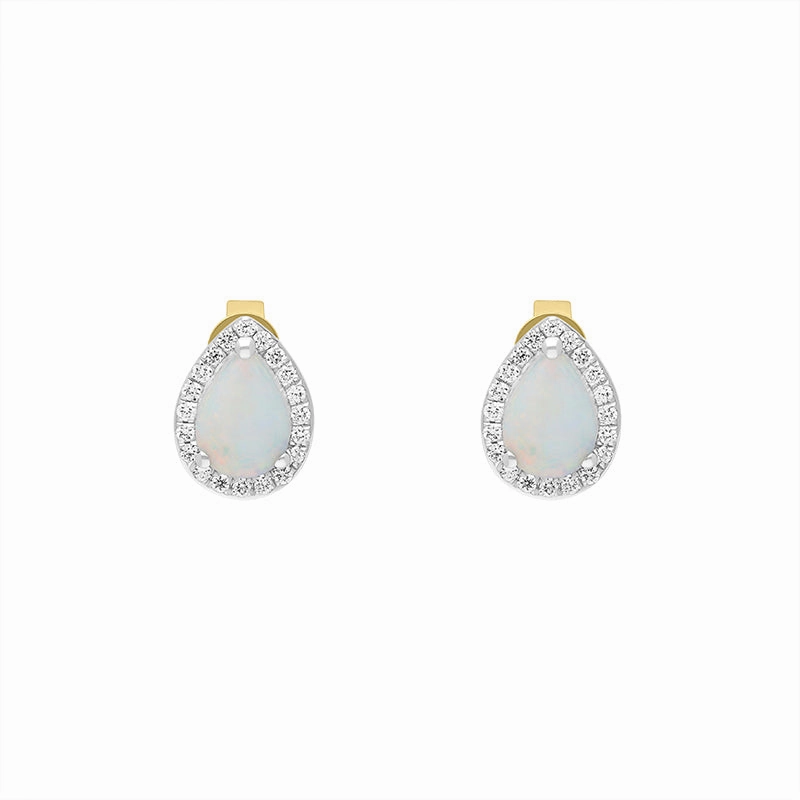 18ct White Gold 0.66ct Opal Diamond Pear Stud Earrings