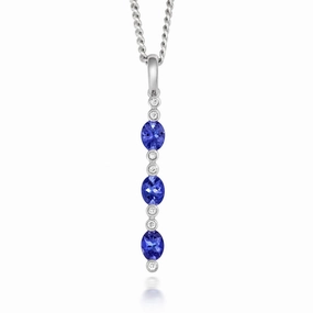 18ct White Gold 0.66ct Tanzanite 0.04ct Diamond Oval Necklace