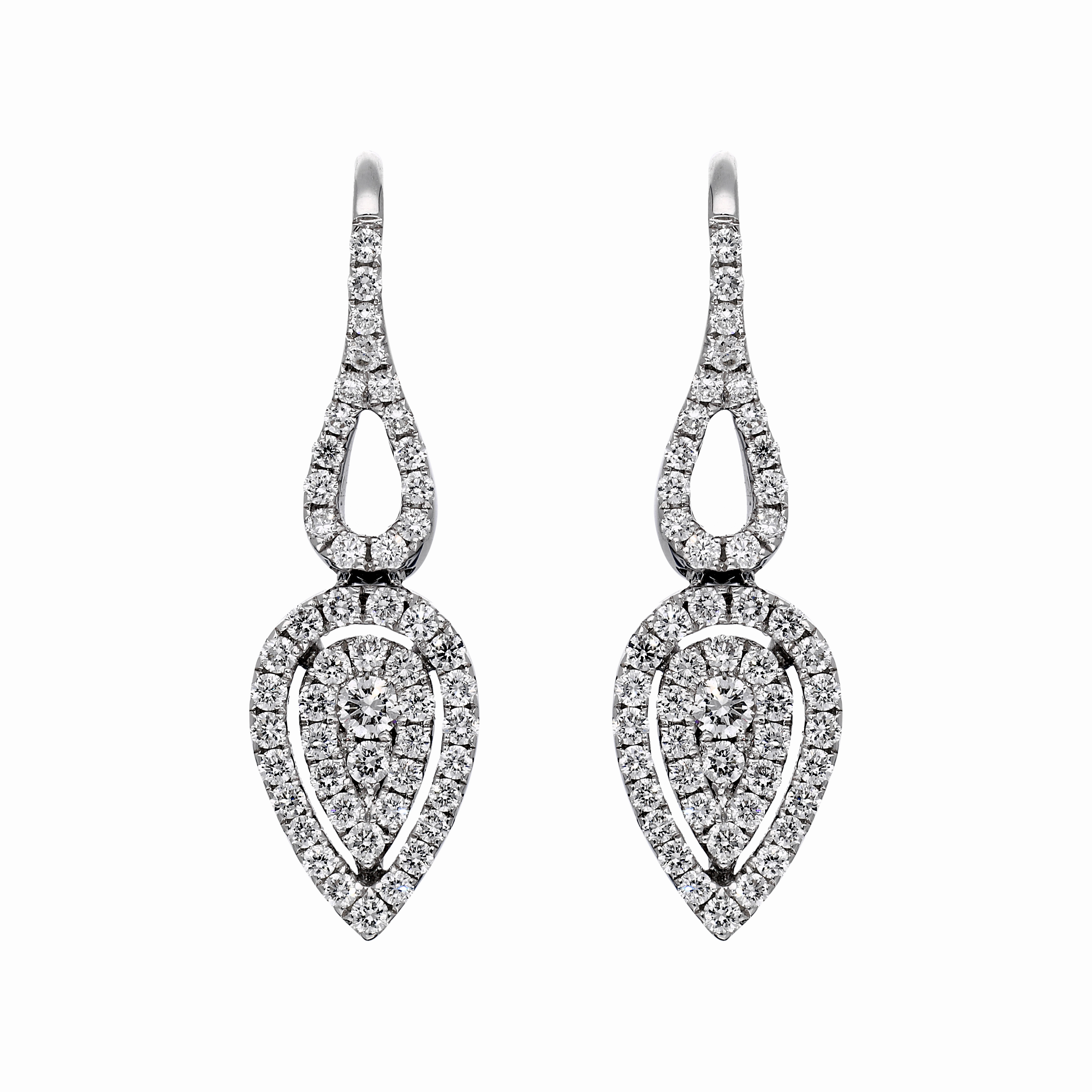 18ct White Gold 0.69ct Diamond Pave Set Leaf Drop Earrings D