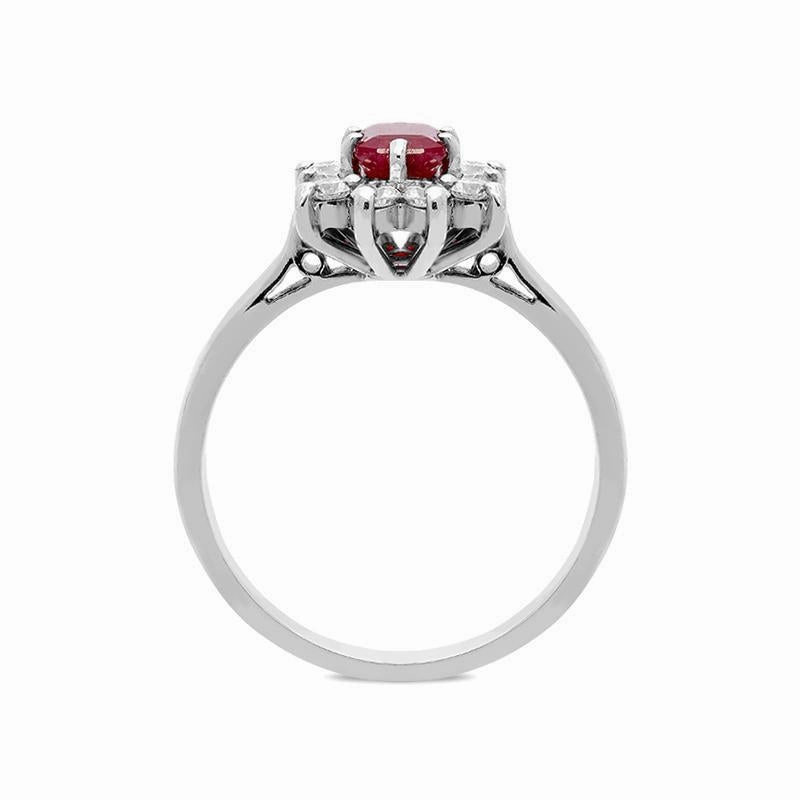 18ct White Gold 0.71ct Ruby Diamond Emerald Cut Cluster Ring
