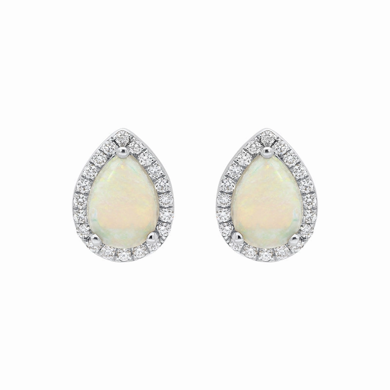 18ct White Gold 0.75ct Opal Diamond Pear Stud Earrings