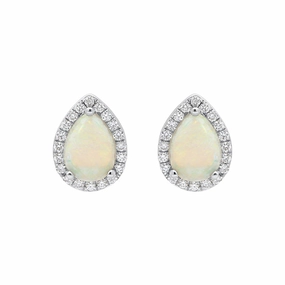 18ct White Gold 0.75ct Opal Diamond Pear Stud Earrings