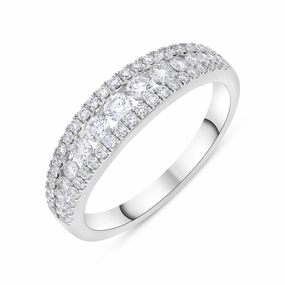 18ct White Gold 0.77 Diamond 3 Row Grad Claw Set Eternity Ring