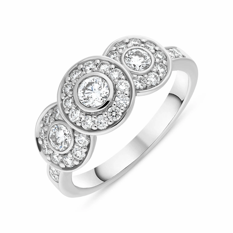 18ct White Gold 0.82ct Diamond Triple Round Shoulder Ring D