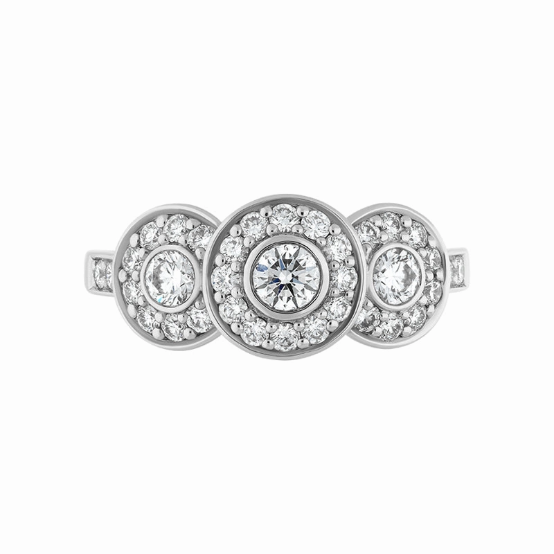 18ct White Gold 0.82ct Diamond Triple Round Shoulder Ring D