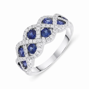 18ct White Gold 0.85ct Sapphire Diamond Lattice Ring