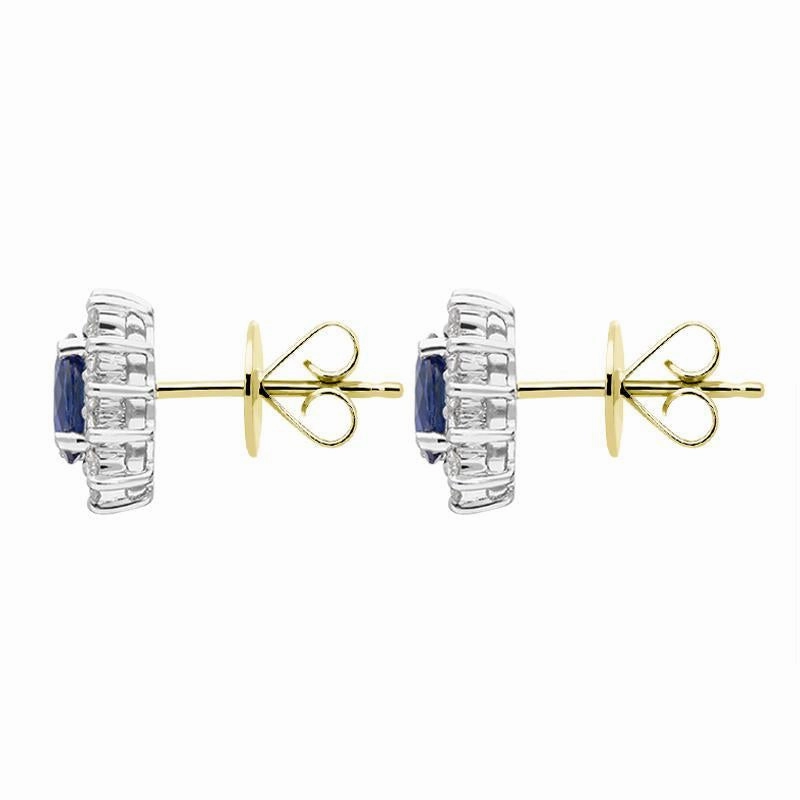 18ct White Gold 0.98ct Sapphire Diamond Oval Cut Cluster Earrings