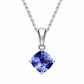 18ct White Gold 1.00ct Tanzanite Cushion Cut Solitaire Necklace D