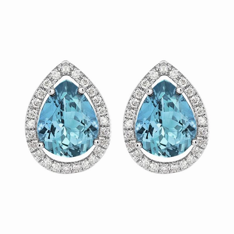 18ct White Gold 1.01ct Aquamarine Diamond Halo Earrings