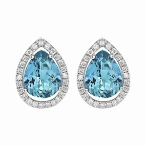 18ct White Gold 1.01ct Aquamarine Diamond Halo Earrings