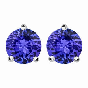 18ct White Gold 1.06ct Tanzanite Brilliant Cut Solitaire Stud Earrings D