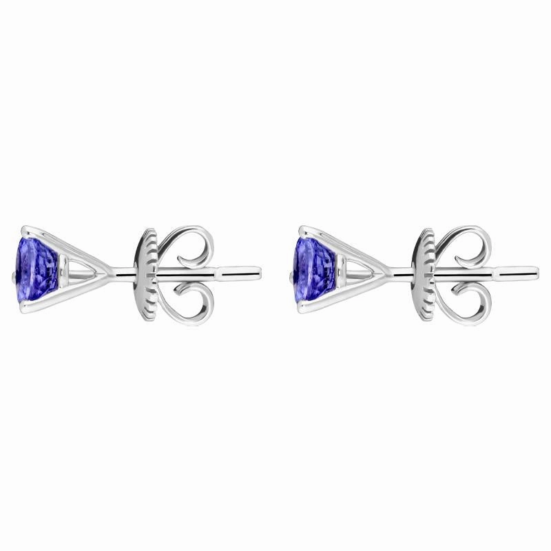 18ct White Gold 1.06ct Tanzanite Brilliant Cut Solitaire Stud Earrings D