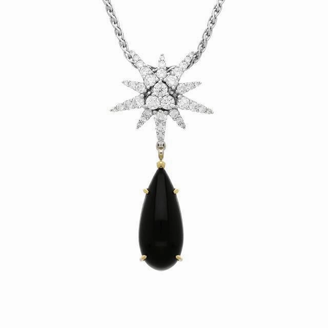 18ct White Gold 1.08ct Diamond Whitby Jet Star Drop Necklace D