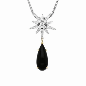 18ct White Gold 1.08ct Diamond Whitby Jet Star Drop Necklace D