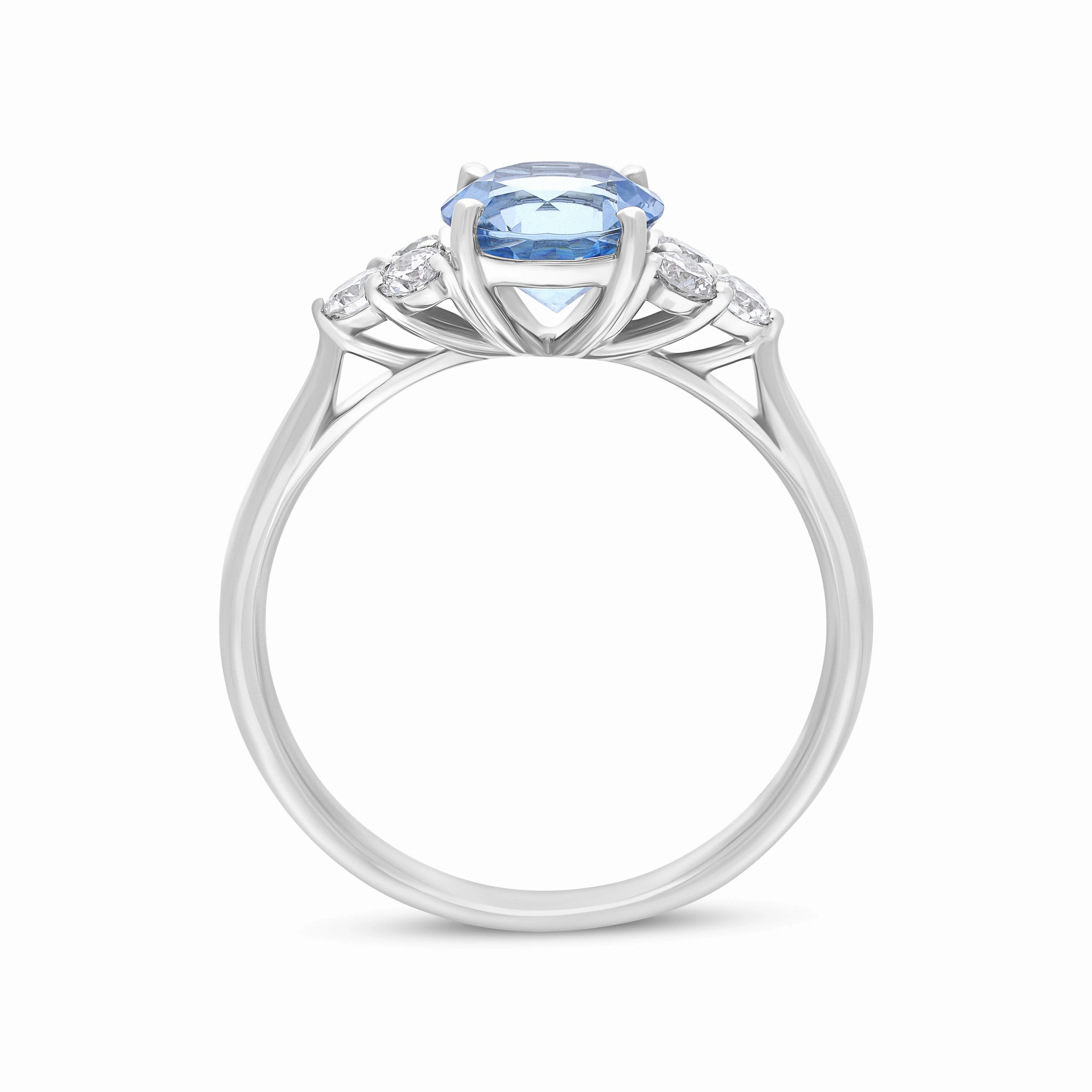 18ct White Gold 1.09ct Aquamarine 0.30ct Diamond Three Stone Ring