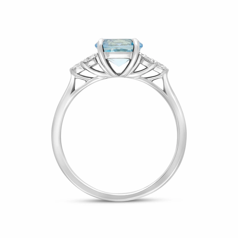 18ct White Gold 1.10ct Aquamarine Diamond Cluster Round Cut Ring