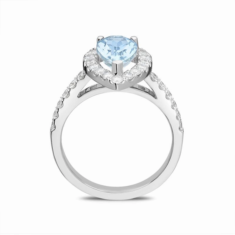 18ct White Gold 1.23ct Aquamarine 0.63ct Diamond Pear Ring