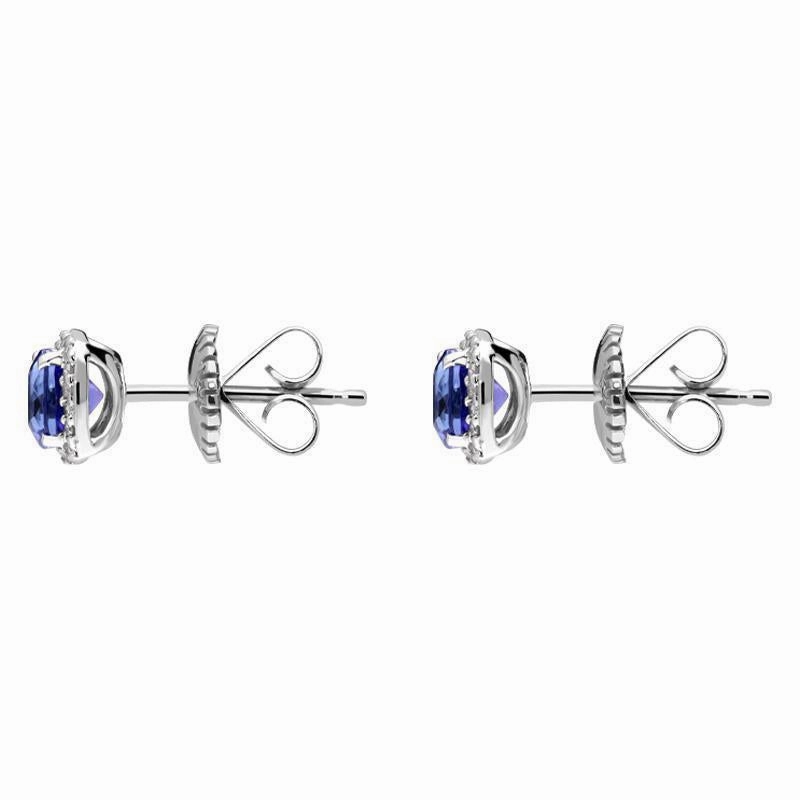 18ct White Gold 1.25ct Tanzanite Diamond Cushion Stud Earrings D